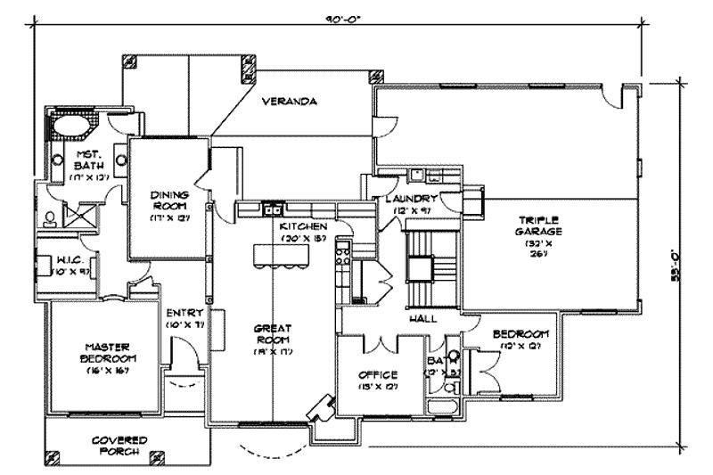 Architectural House Design - Floor Plan - Main Floor for Adobe / Southwestern House Plan #5-151 - 4 bed, 3 bath