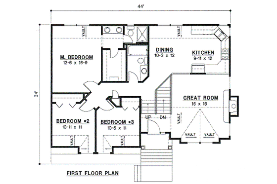 Floor Plan - Main Floor for Traditional House Plan #67-112 - 3 bed, 2 bath
