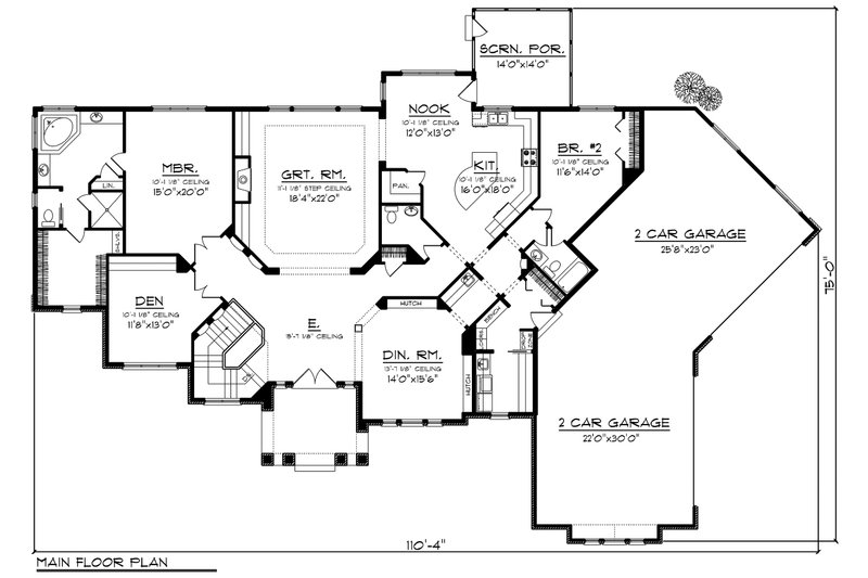 Home Plan - Floor Plan - Main Floor for Traditional House Plan #70-1183 - 2 bed, 3 bath