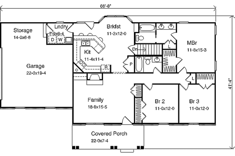 Dream House Plan - Floor Plan - Main Floor for Ranch House Plan #22-110 - 3 bed, 2 bath