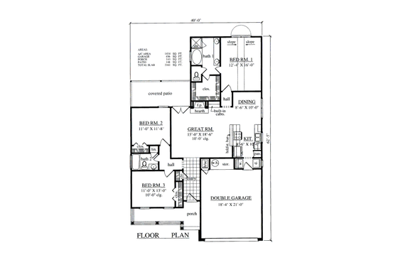 Floor Plan - Main Floor for Country House Plan #42-356 - 3 bed, 2 bath