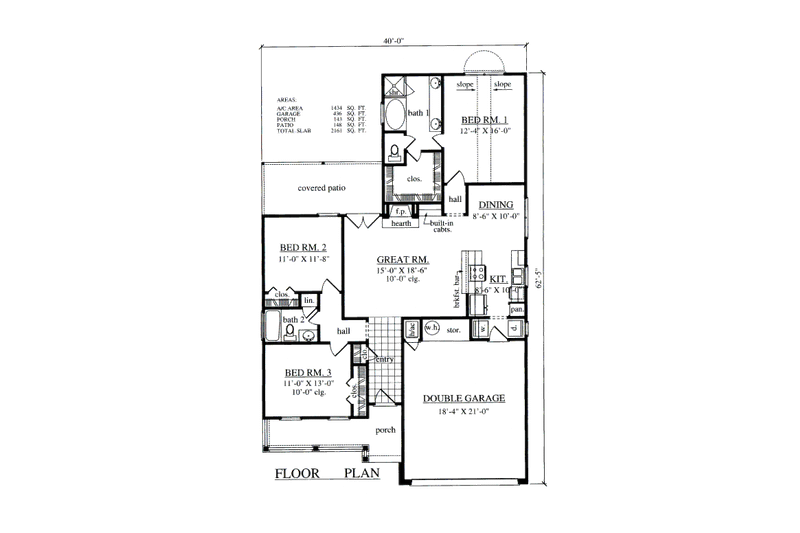 Dream House Plan - Floor Plan - Main Floor for Country House Plan #42-356 - 3 bed, 2 bath