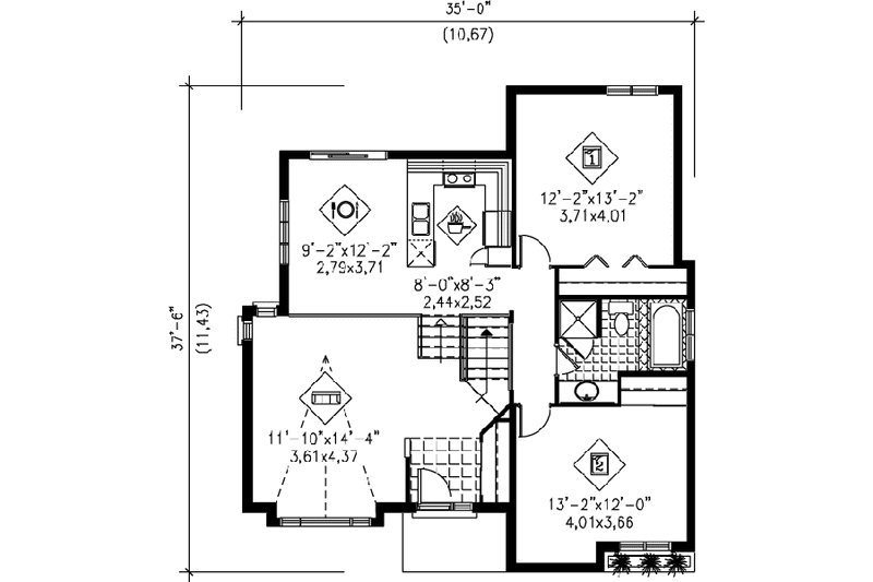 Dream House Plan - Floor Plan - Main Floor House Plan #25-1088 - 2 bed, 1 bath