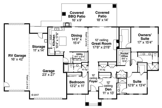 Floor Plan - Main Floor for Craftsman House Plan #124-1167 - 3 bed, 3 bath