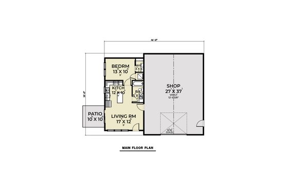 Floor Plan - Main Floor for Ranch House Plan #1070-182 - 1 bed, 1 bath