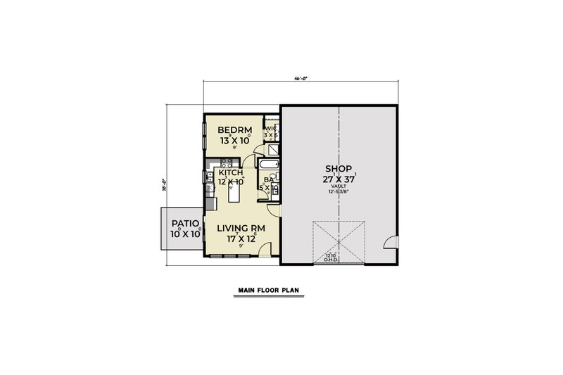 Architectural House Design - Floor Plan - Main Floor for Ranch House Plan #1070-182 - 1 bed, 1 bath