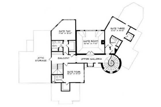 Floor Plan - Upper Floor for European House Plan #413-120 - 4 bed, 4 bath