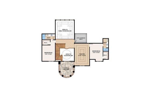 Floor Plan - Upper Floor for Mediterranean House Plan #1083-1 - 5 bed, 4.5 bath