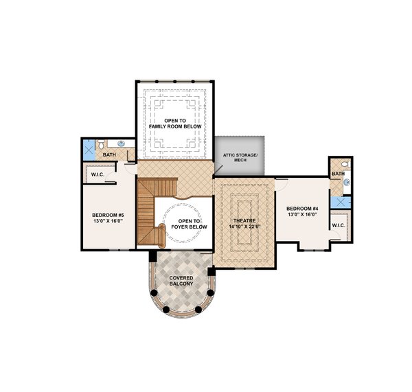 Mediterranean Floor Plan - Upper Floor Plan #1083-1