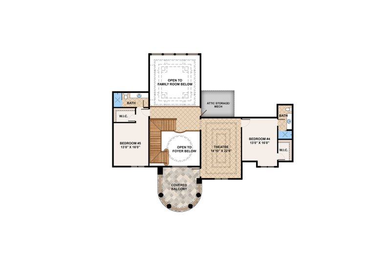 Dream House Plan - Floor Plan - Upper Floor for Mediterranean House Plan #1083-1 - 5 bed, 4.5 bath