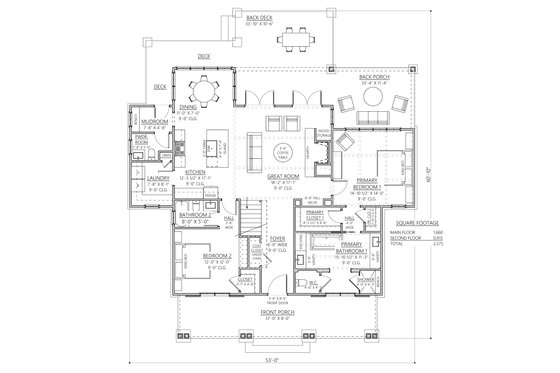 Floor Plan - Main Floor for Farmhouse House Plan #1094-8 - 4 bed, 3.5 bath