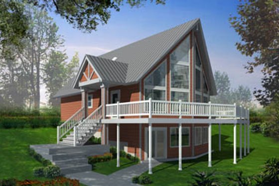Exterior - Front Elevation for Cabin House Plan #100-436 - 3 bed, 2 bath