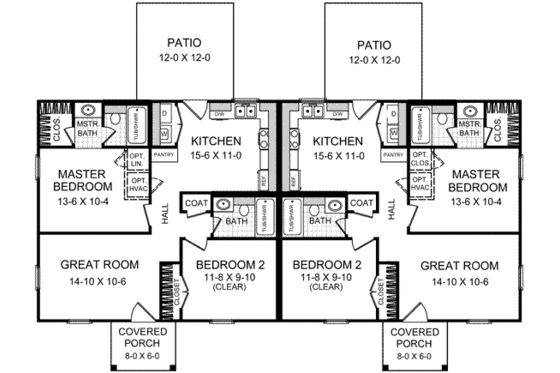 Floor Plan - Main Floor for Southern House Plan #21-184 - 2 bed, 2 bath