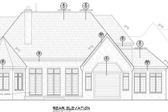 Exterior - Rear Elevation for European House Plan #20-2203 - 3 bed, 4.5 bath