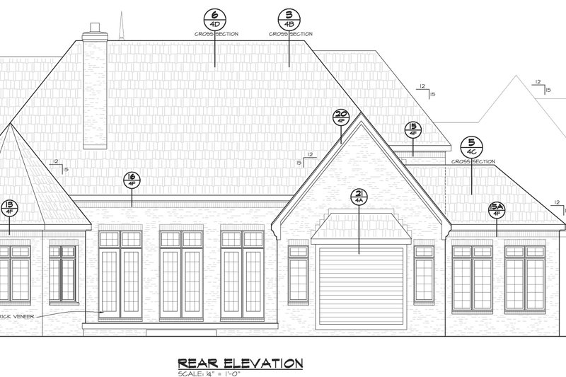 House Blueprint - Exterior - Rear Elevation for European House Plan #20-2203 - 3 bed, 4.5 bath