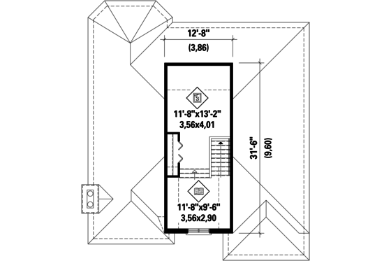 Floor Plan - Upper Floor for European House Plan #25-4660 - 3 bed, 1 bath