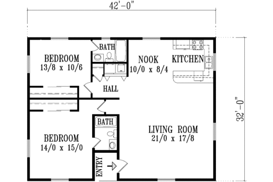 Floor Plan - Main Floor for Adobe / Southwestern House Plan #1-1097 - 2 bed, 1 bath