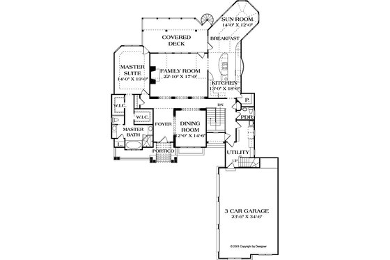 Floor Plan - Main Floor for Craftsman House Plan #453-22 - 4 bed, 4.5 bath