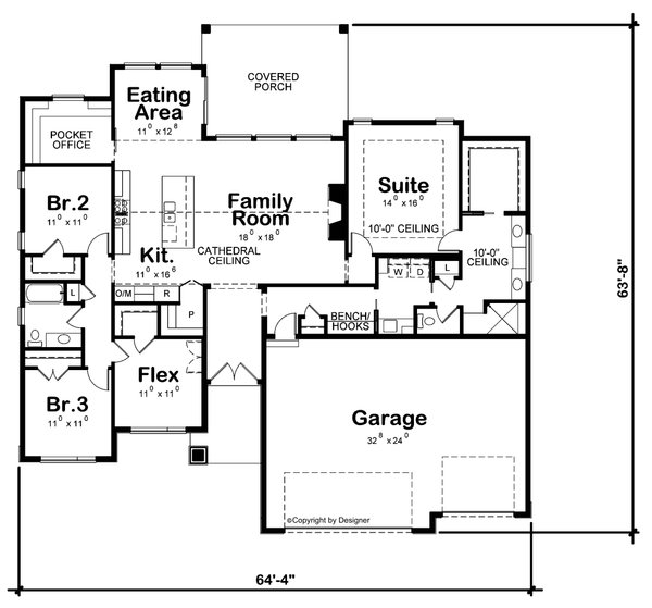Architectural House Design - Ranch Floor Plan - Main Floor Plan #20-2509