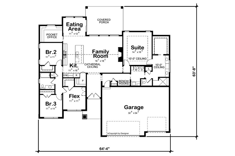 Ranch Style House Plan - 3 Beds 2 Baths 2176 Sq/Ft Plan #20-2509 ...