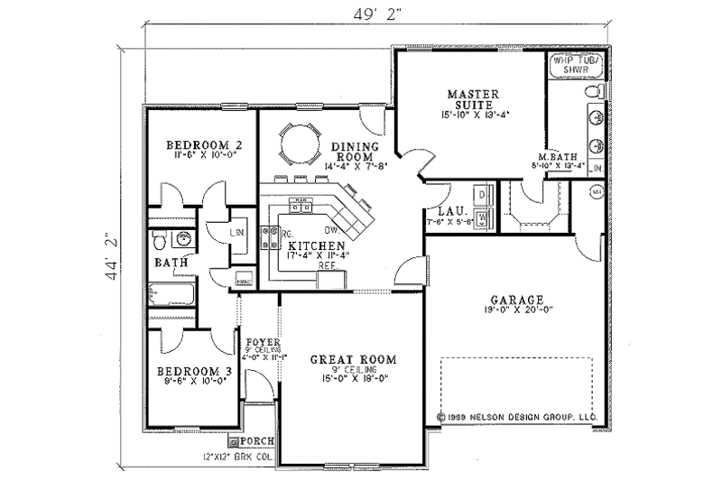 Traditional Style House Plan - 3 Beds 2 Baths 1466 Sq/Ft Plan #17-1046 ...