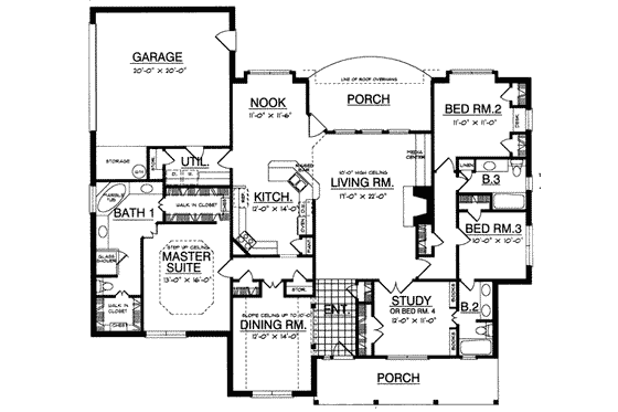 Floor Plan - Main Floor for Traditional House Plan #40-233 - 4 bed, 3 bath