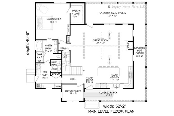 Floor Plan - Main Floor for Southern House Plan #932-882 - 3 bed, 2.5 bath