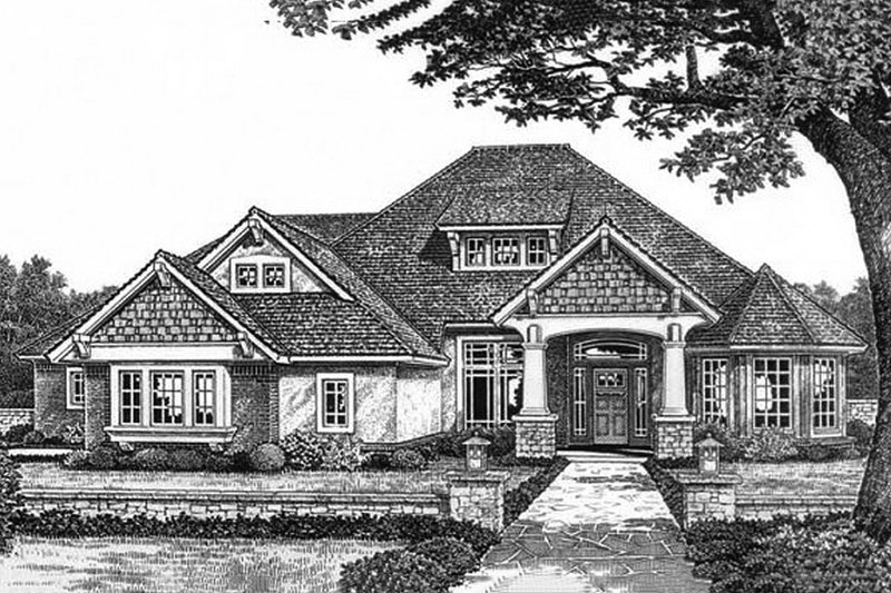 Home Plan - Bungalow style, Craftsman design front elevation