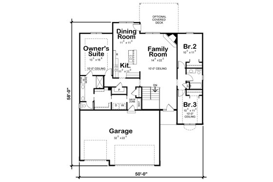 Floor Plan - Main Floor for Ranch House Plan #20-2321 - 3 bed, 2 bath