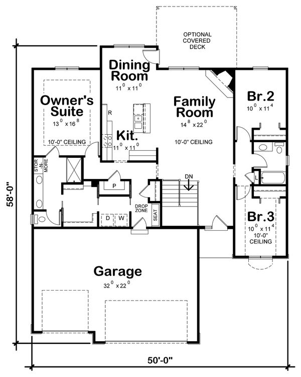 Architectural House Design - Ranch Floor Plan - Main Floor Plan #20-2321