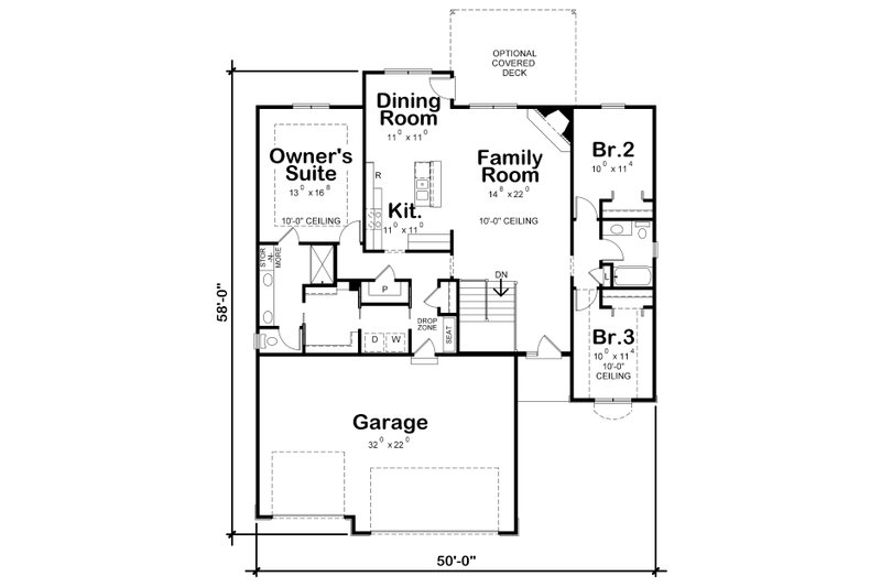Home Plan - Floor Plan - Main Floor for Ranch House Plan #20-2321 - 3 bed, 2 bath