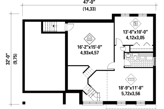 Floor Plan - Lower Floor for Ranch House Plan #25-4850 - 3 bed, 2 bath