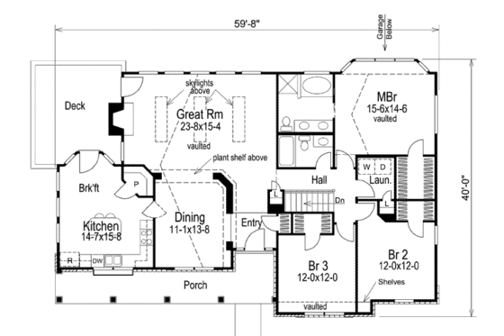 Floor Plan - Main Floor for Country House Plan #57-298 - 3 bed, 2 bath