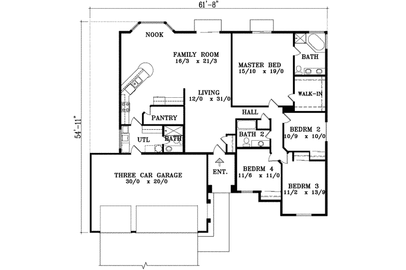 Home Plan - Floor Plan - Main Floor for European House Plan #1-1425 - 4 bed, 3 bath