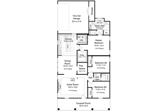 Floor Plan - Main Floor for Southern House Plan #21-157 - 3 bed, 2 bath