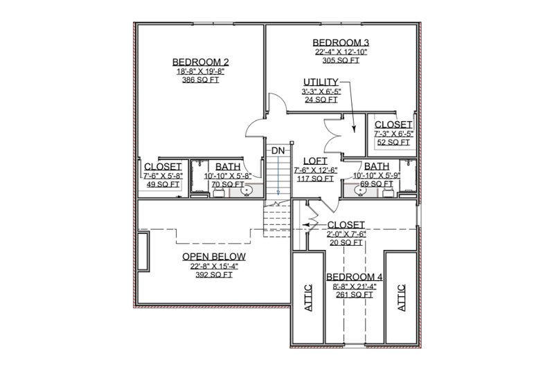 Architectural House Design - Floor Plan - Upper Floor for Craftsman House Plan #1116-19 - 4 bed, 3.5 bath