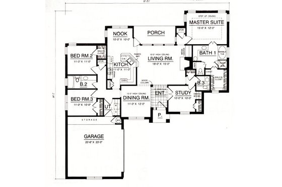 Floor Plan - Main Floor for Traditional House Plan #40-377 - 3 bed, 2.5 bath