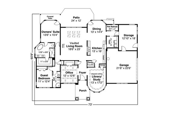 Floor Plan - Main Floor for Prairie House Plan #124-1159 - 2 bed, 2 bath