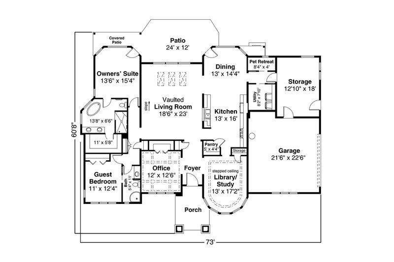 Home Plan - Floor Plan - Main Floor for Prairie House Plan #124-1159 - 2 bed, 2 bath