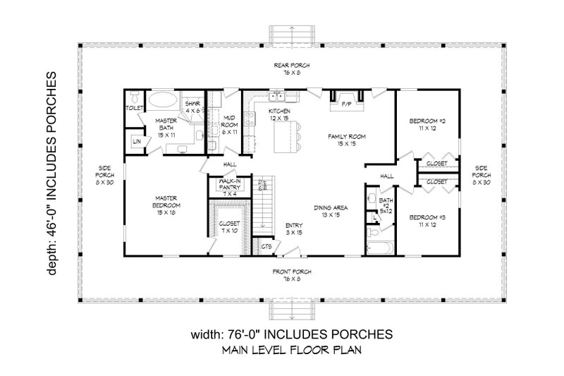 Home Plan - Floor Plan - Main Floor for Southern House Plan #932-1172 - 3 bed, 2 bath