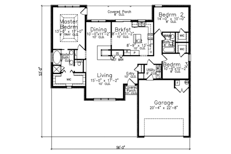 European Style House Plan - 3 Beds 2 Baths 1697 Sq/Ft Plan #52-103 ...