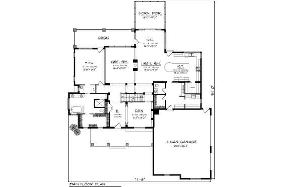 Floor Plan - Main Floor for Country House Plan #70-1148 - 4 bed, 3.5 bath