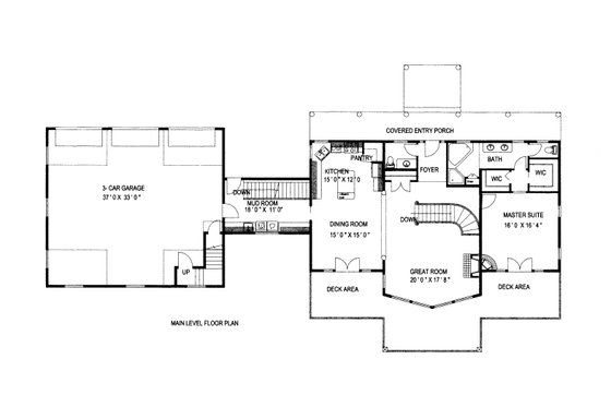 Floor Plan - Main Floor for Craftsman House Plan #117-1097 - 3 bed, 2.5 bath