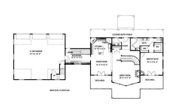 Floor Plan - Main Floor for Craftsman House Plan #117-1097 - 3 bed, 2.5 bath