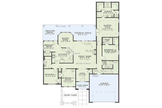 Floor Plan - Main Floor for Mediterranean House Plan #17-2923 - 4 bed, 3 bath