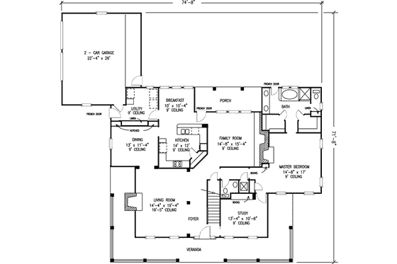 Floor Plan - Main Floor for Farmhouse House Plan #410-149 - 4 bed, 3.5 bath
