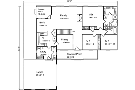 Floor Plan - Main Floor for Ranch House Plan #22-108 - 3 bed, 2.5 bath