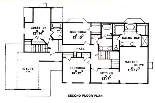 Colonial Floor Plan - Upper Floor Plan #405-104
