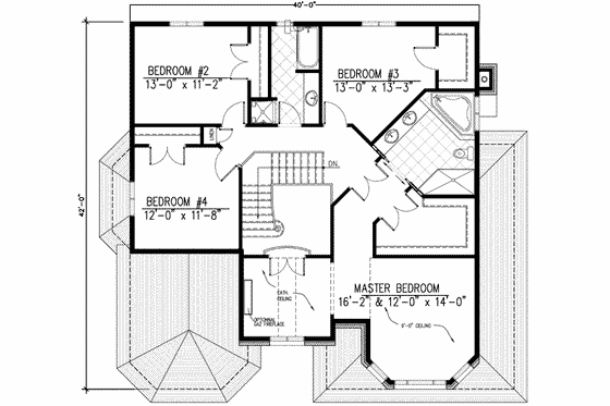 Floor Plan - Upper Floor for European House Plan #138-110 - 4 bed, 2.5 bath