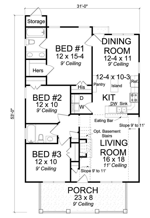 Craftsman Floor Plan - Main Floor Plan #513-2094